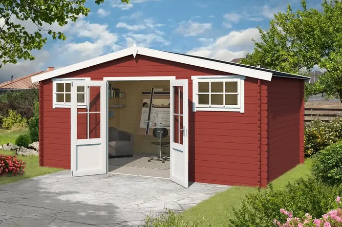 Lasita Maja Washington Holz-Gartenhaus Blockhaus 28mm, 480×376, Schwedenrot