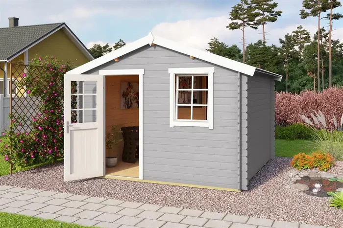 Lasita Maja Wels 3 Holz-Gartenhaus Blockhaus 28mm, 300×300, Lichtgrau