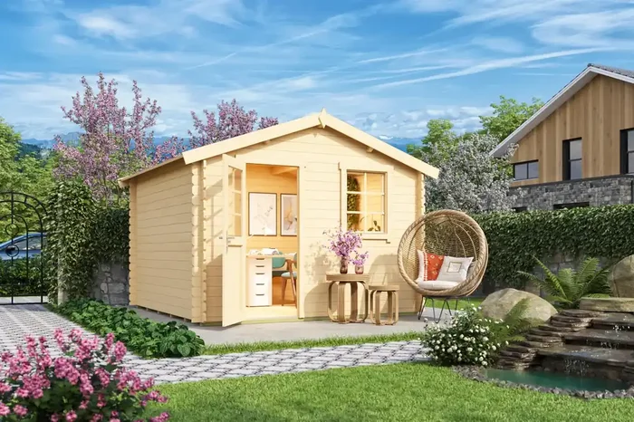Lasita Maja Wels 3 Holz-Gartenhaus Blockhaus 28mm, 300×300, Naturbelassen