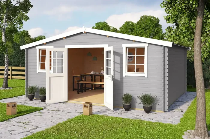 Lasita Maja Wels 5 Holz-Gartenhaus Blockhaus 28mm, 510×400, Lichtgrau