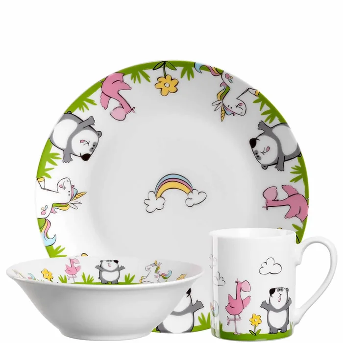 Leonardo Kindergeschirr BAMBINI 3-teilig – Einhorn/Panda/Flamingo