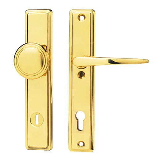 Messing-Schutzlangschildgarnitur, mit Kernziehschutz und Knopf außen