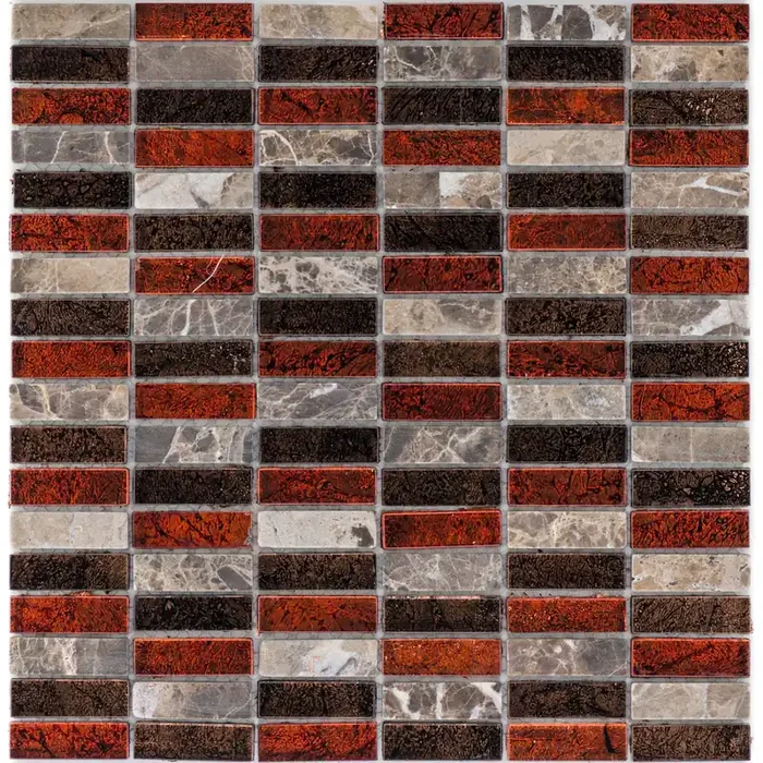 Meta Marmor Marron Glasmix Rot Braun Parallel Mosaik – – 30×30