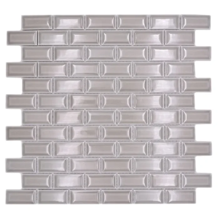 Mosaikfliesen Brick Mini-Metro grau glänzend 30×30 cm auf Netz