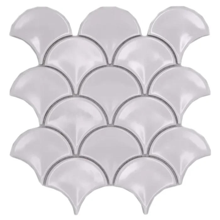 Mosaikfliesen Fischschuppe Schuppe weiß glänzend 25,6×27,3 cm auf Netz
