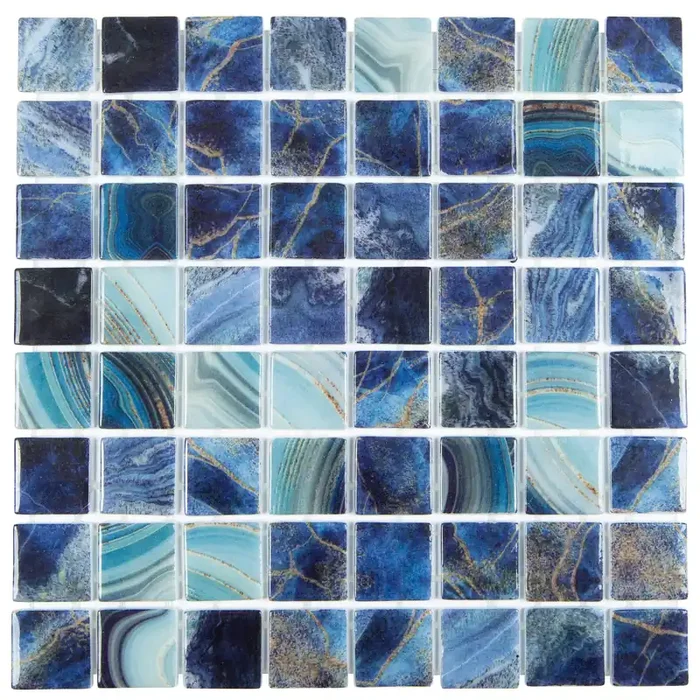 Mosaikfliesen Glas Eco Royal blau glänzend 31,6×31,6 cm Achat-Steinoptik verschiedene Blautöne