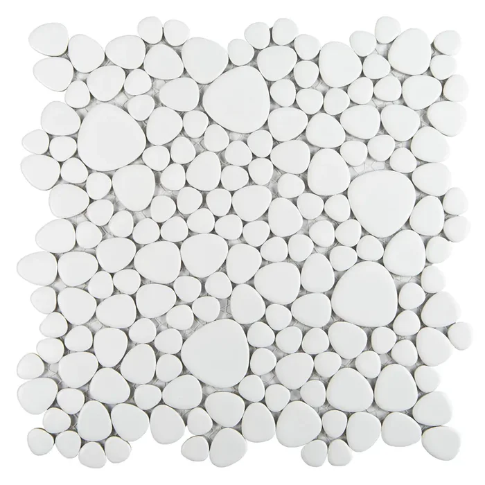 Mosaikfliesen Kiesel weiß 27,5×27,5 cm glänzend netzverklebt