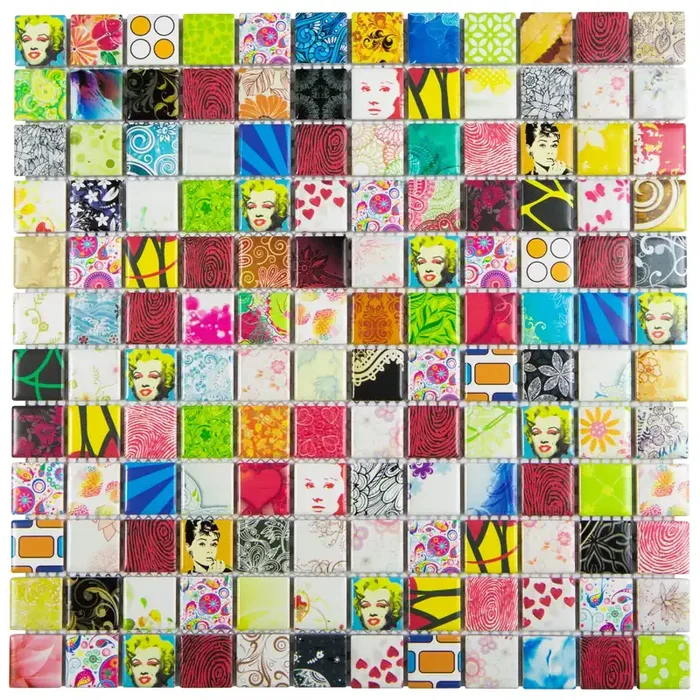 Mosaikfliesen Pop-Up Retro-Style Marilyn Monroe & Audrey Hepburn 30×30 cm auf Netz