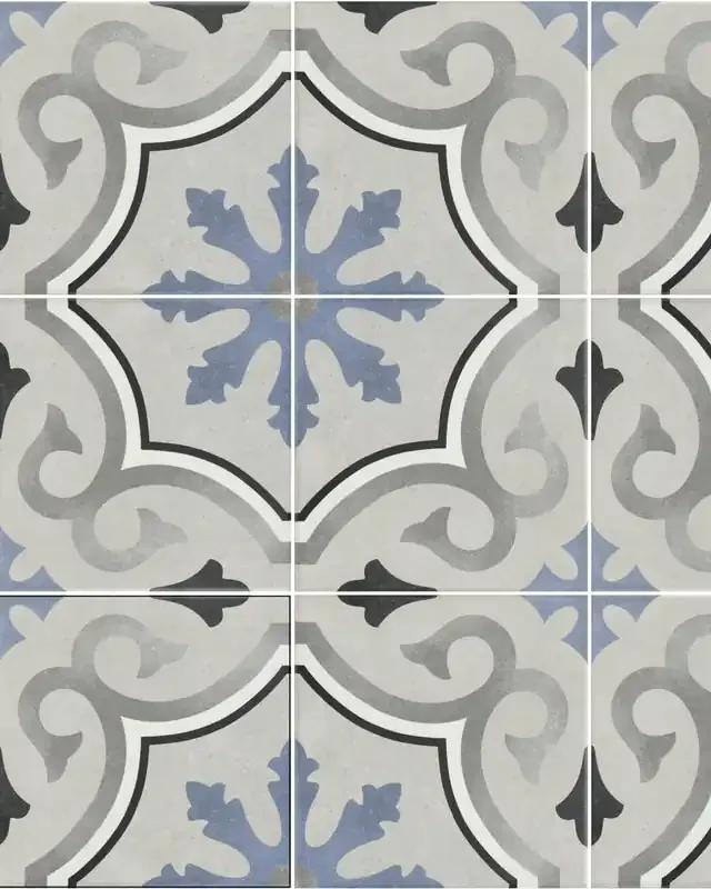 Motiv Fliesen im Jugendstil Blau Grau Flora Lou Lou 15x15cm