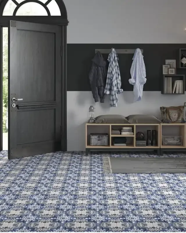 Motiv Fliesen im Jugendstil Blau Grau Flora Madeleine 15x15cm