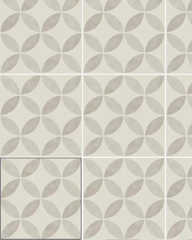 Motiv Fliesen mit Blumenmuster Grau Weiß ENYA PUMICE 15X15 cm