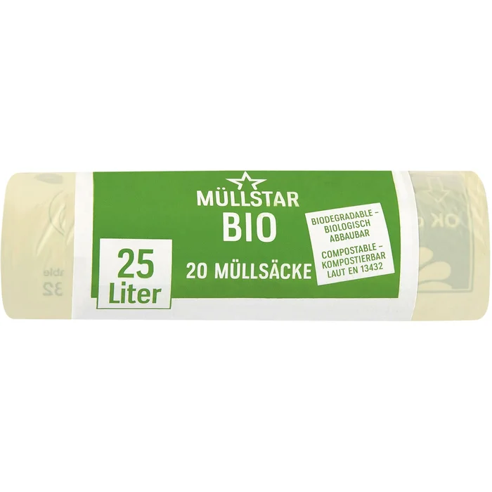 Müllstar Bio Müllsäcke ohne Griff 25 Liter 14 my 500x500mm (20 Stück)