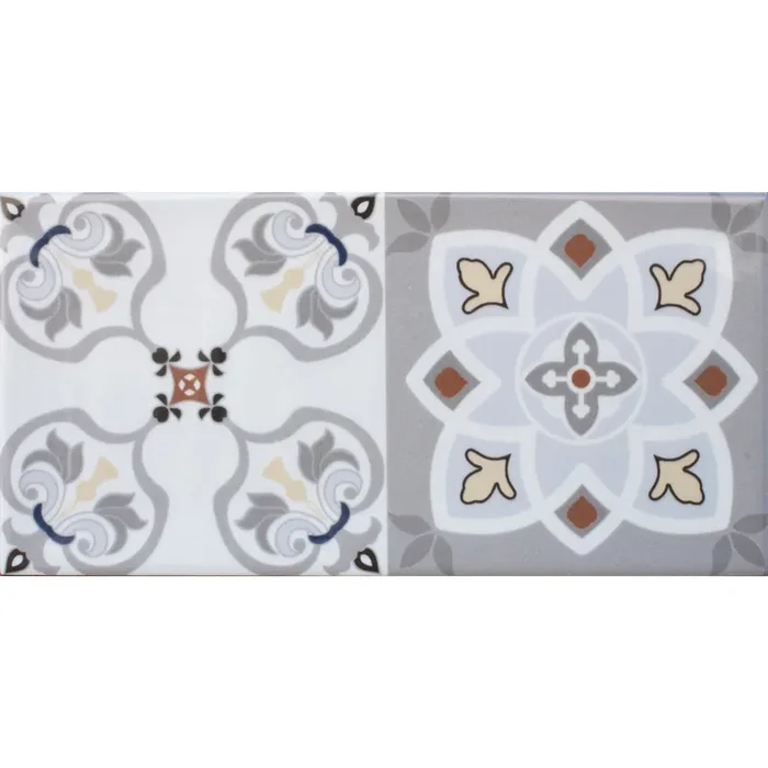 Mumbai Dekor Mix Wandfliese glasiert, glänzend Rundkante 10x20x0,7