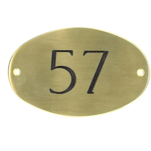ovales Messingschild, satiniert und klarlackbeschichtet, 110 x 70 x 2 mm