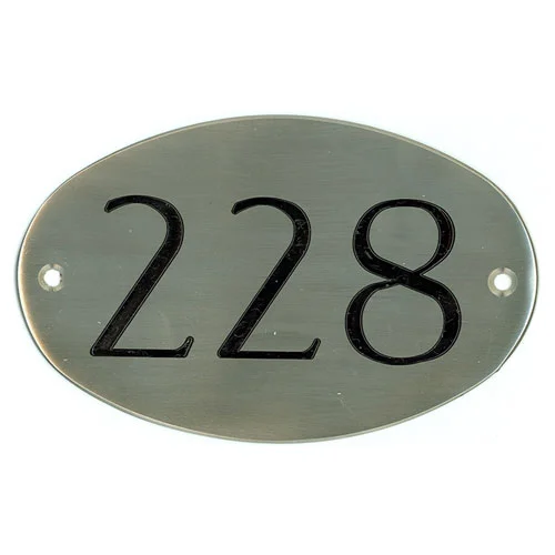 ovales Messingschild, satiniert und vernickelt, 160 x 90 x 2 mm