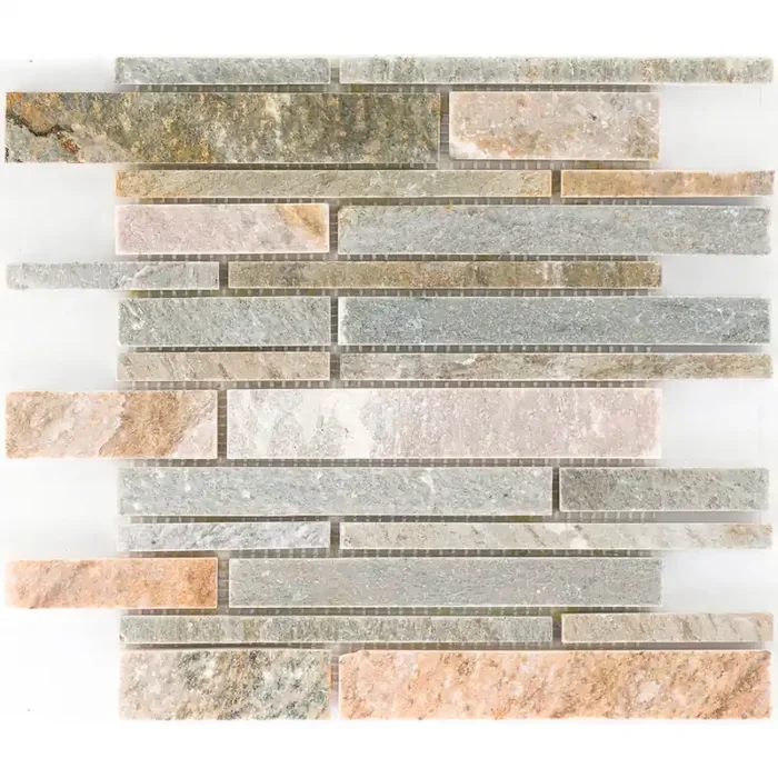 Quarzit Beige Bunt 3-Bahn Mosaik – – 30,5×30,5