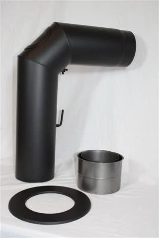 Rohrset geschweisst schwarz 150 mm mit Reinigungsöffnung, Drosselklappe,