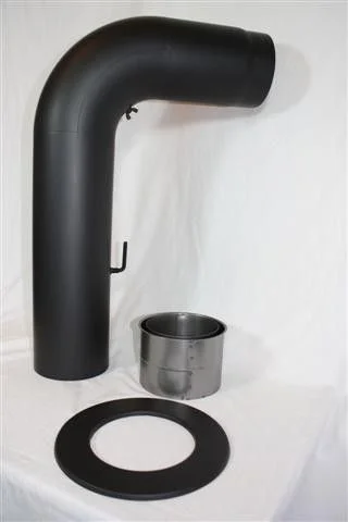 Rohrset gezogen schwarz 150 mm mit Reinigungsöffnung, Drosselklappe,