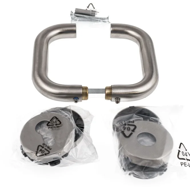 Rosetten Drückergrt. Edelstahl matt, mit U-Form Drücker, 8 mm Vierkantstift, PZ