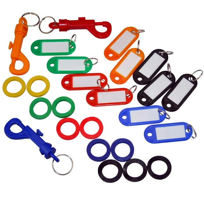 Schlüsselanhänger Schlüsselschilder Kennringe Karabiner Set 25 teilig