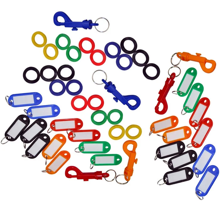 Schlüsselanhänger Schlüsselschilder Kennringe Karabiner Set 50 teilig