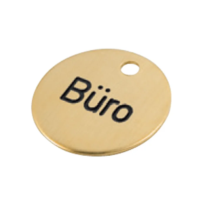 Schlüsselanhänger Textmarken Messing mit graviertem Text, mit und ohne Bohrung