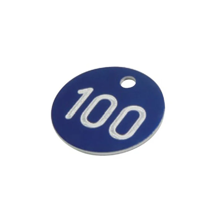 Schlüsselanhänger Zahlenmarken Aluminium farbig eloxiert, mit und ohne Bohrung