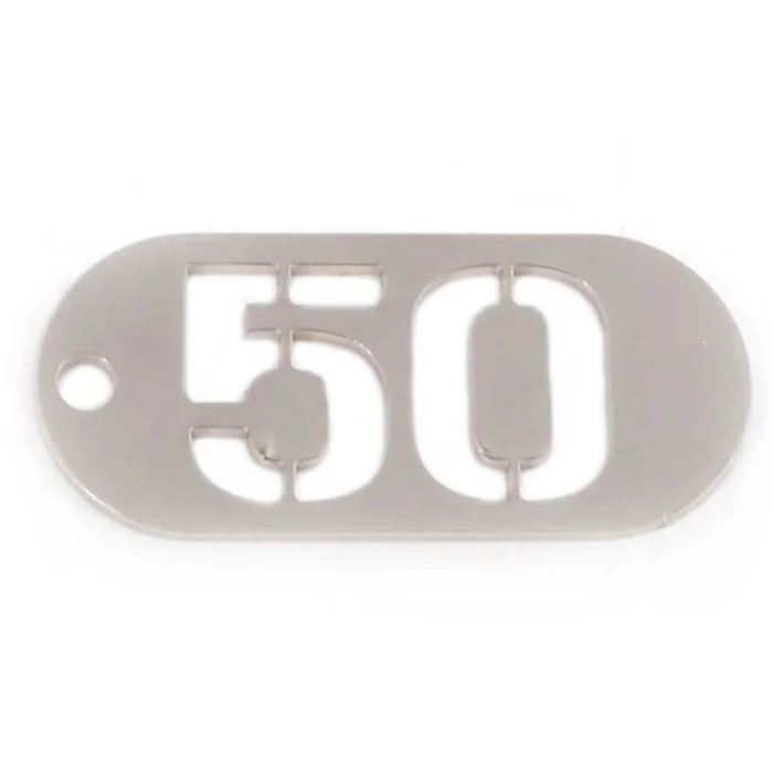 Schlüsselanhänger, Zahlenmarken Edelstahl, oval, schmal mit durchgeschnittenen Zahlen