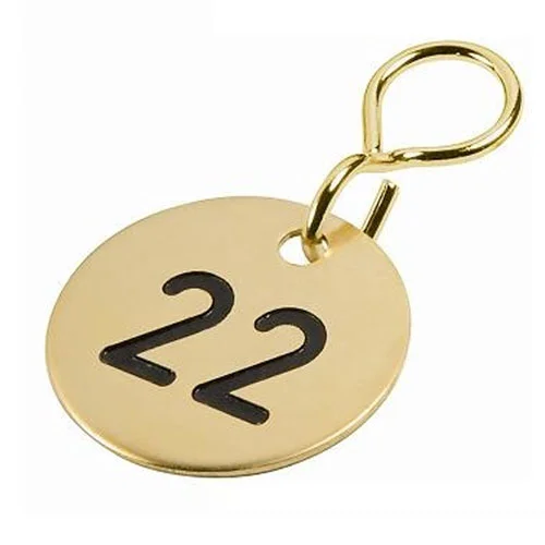 Schlüsselanhänger Zahlenmarken Messing mit gravierten Zahlen, mit S-Haken