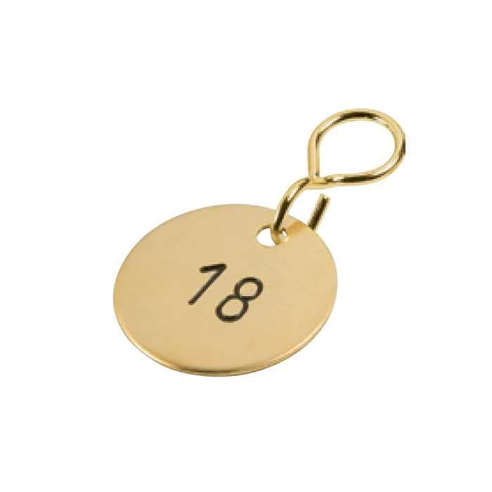 Schlüsselanhänger Zahlenmarken Messing mit schwarzen Zahlen, mit S-Haken