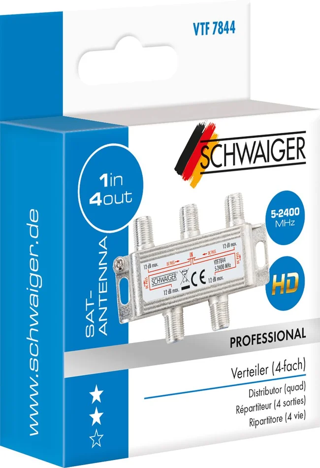 SCHWAIGER 4-fach Verteiler (12 dB), Silber