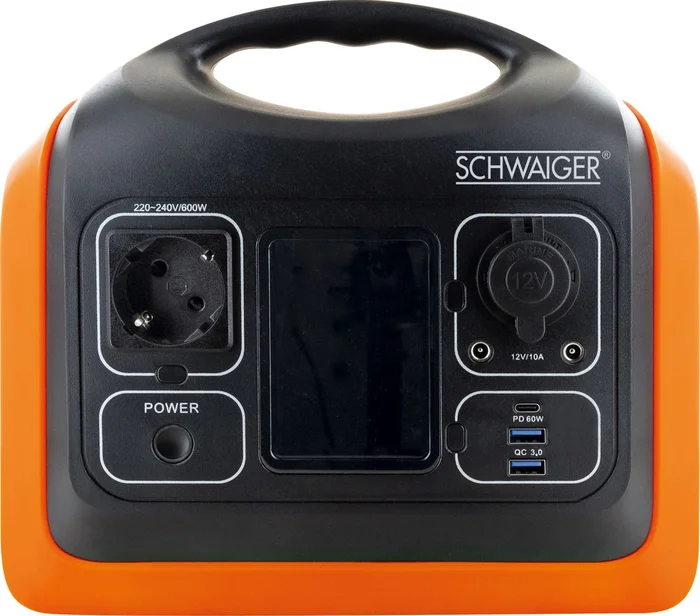 SCHWAIGER 600W Power Station, Schwarz/Orange