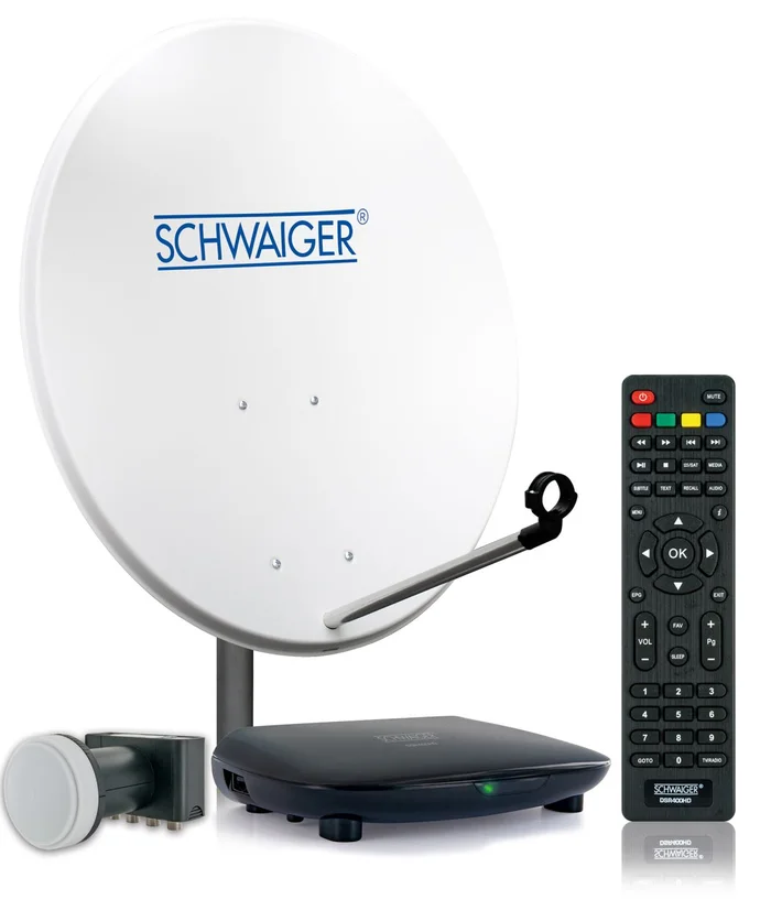 SCHWAIGER Satellitenanlage (72 cm + Quad LNB + Receiver), Schwarz