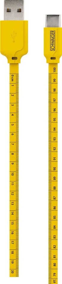 SCHWAIGER Type C Sync & Ladekabel mit Maßband, 1,2 m, Schwarz/Gelb