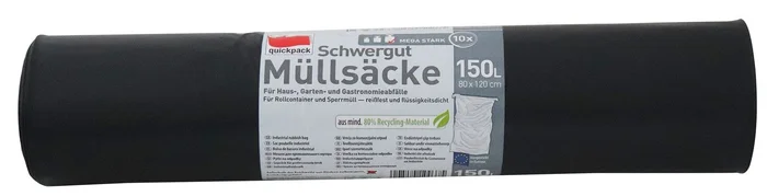 Schwerlastmüllsäcke, 10 Stück, 150 L (schwarz)
