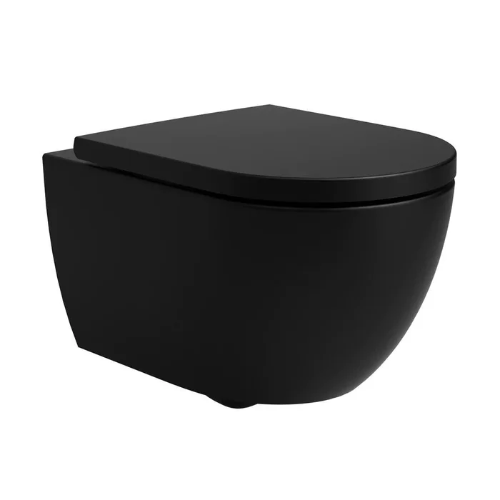 Soho Whirlflush Hänge Wand WC Spülrandlos Toilette Schwarz Matt mit WC-Sitz