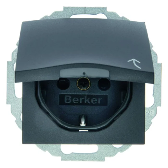 Steckdose SCHUKO mit Klappdeckel u. erh. BS B.3/B.7 anthrazit, matt