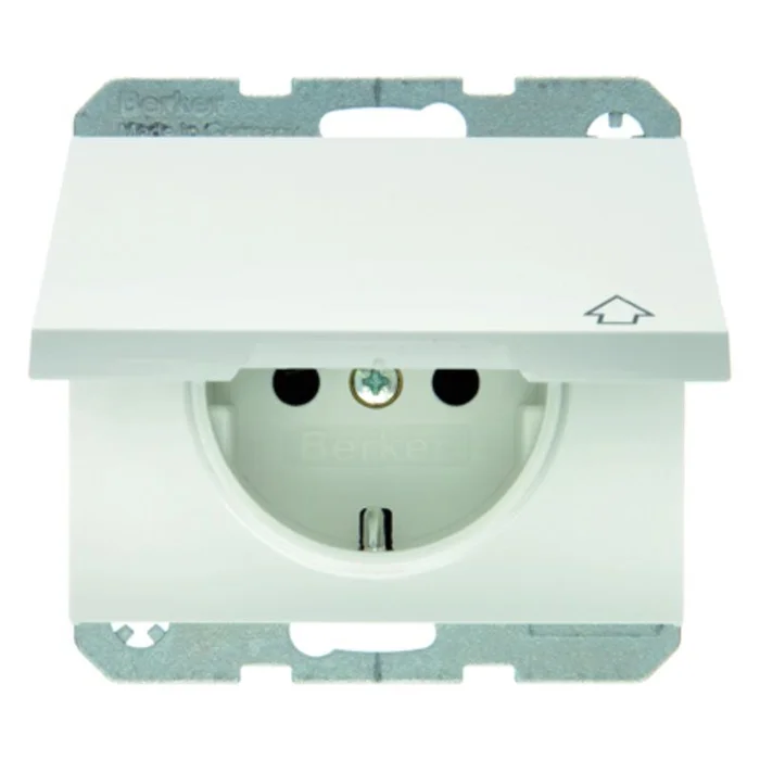 Steckdose SCHUKO mit Klappdeckel u. erh. BS K.1 polarweiß glänzend