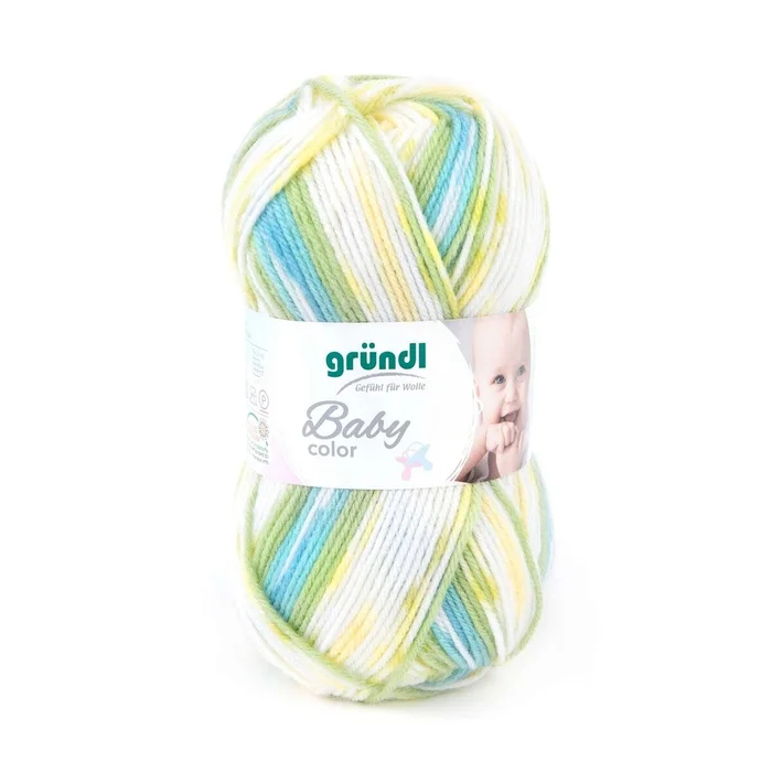 Strickwolle Baby color (gletscherblau-grasgrün-narzisse-weiß)