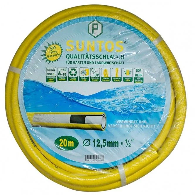 SUNTOS Qualitäts Gartenschlauch 1/2″ gelb, Rolle a 20 mtr., Nennweite 12,5 mm