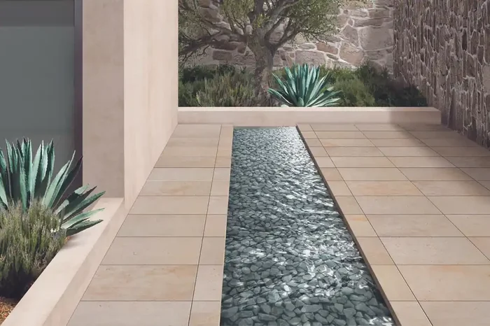 Terrassenplatte Travertin-Steinoptik 60×60 cm „Marmo Primavera“ beige Feinsteinzeug 1,9 cm rektifiziert