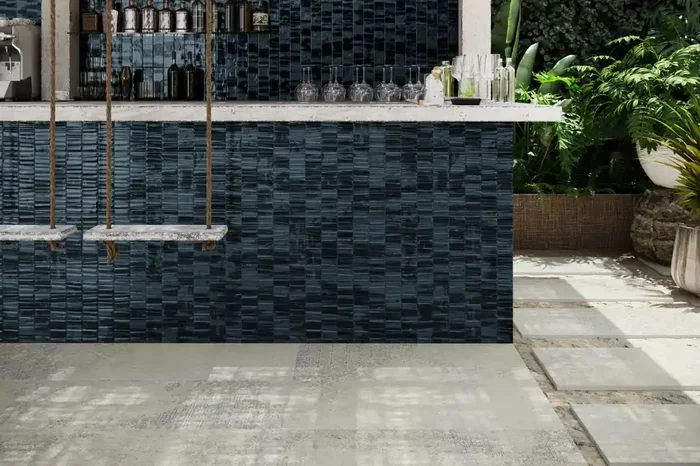 Terrassenplatte Vintage Teppichoptik 50×100 cm beige „Bohemian Sand Aparici“ Feinsteinzeug rektifiziert