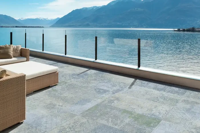 Terrassenplatte Vintage-Teppichoptik 50×100 cm blau „Bohemian Blue Aparici“ Feinsteinzeug rektifiziert