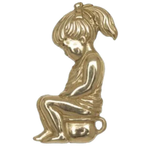 Toilette Türschild-Symbol, Messing, „Mädchen auf Topf“, 75 x 40 mm