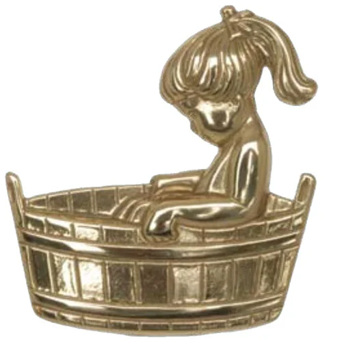 Toilette Türschild-Symbol, Messing, „Mädchen im Bad“, 70 x 75 mm
