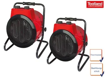 Toolland 2er Set Bauheizer Heizstrahler, 3 Stufen, Thermostat, 3000W IPX4