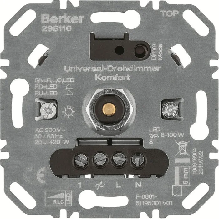 Universal-Drehdimmer Komfort (R, L, C, LED), Softrastung, Lichtsteuerung