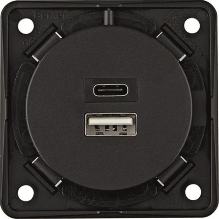 USB Ladesteckdose 1xTyp A + Typ C Ladestrom 3A, anthrazit matt