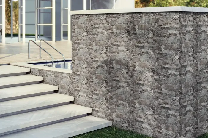 Verblender-Fliese 3D-Bruchsteinoptik 40×60 cm „Rambla Grafito“ Steinoptik Wandverblender für Fassade