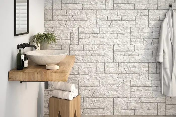 Verblender-Fliese Natursteinoptik weiß „Maestrat White“ Steinoptik Wandfliese für Flur oder Badezimmer